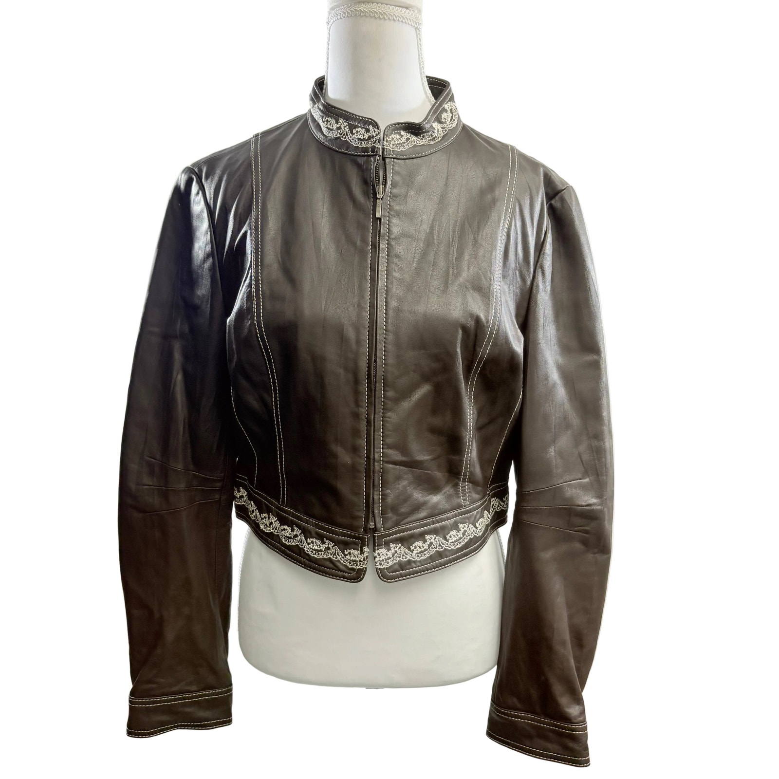 Nicola Berti Crop Top Leather Jacket, Size Medium
